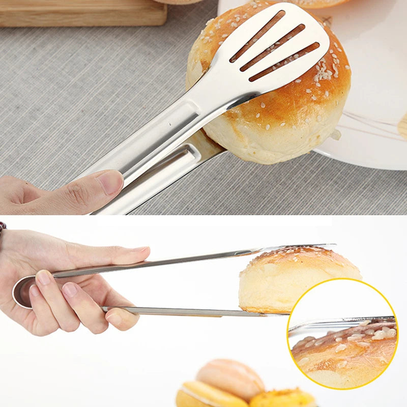 Pinzas de acero inoxidable para alimentos, utensilios de cocina, herramienta de cocina para bufé, pinza anticalor para pan, pinza para repostería, para postres, ensaladas y barbacoas.