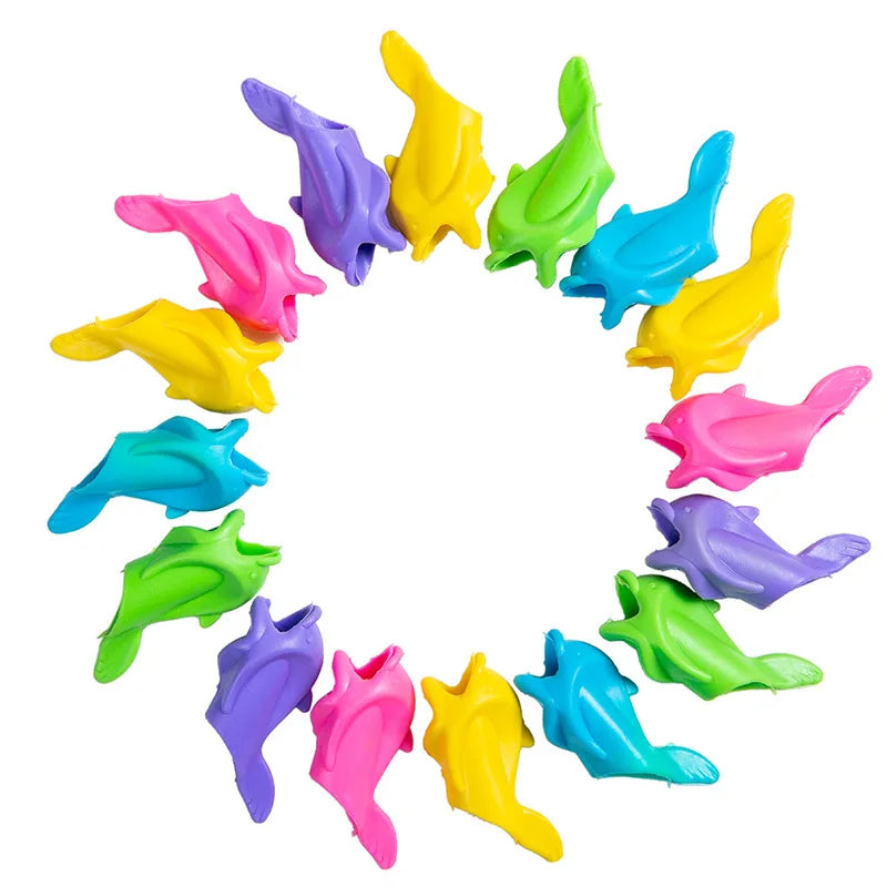 Lote de 10 portalápices de silicona para niños, herramienta de aprendizaje de escritura para bebés, dispositivo de corrección, agarre de lápiz de pez, ayuda para escribir, papelería