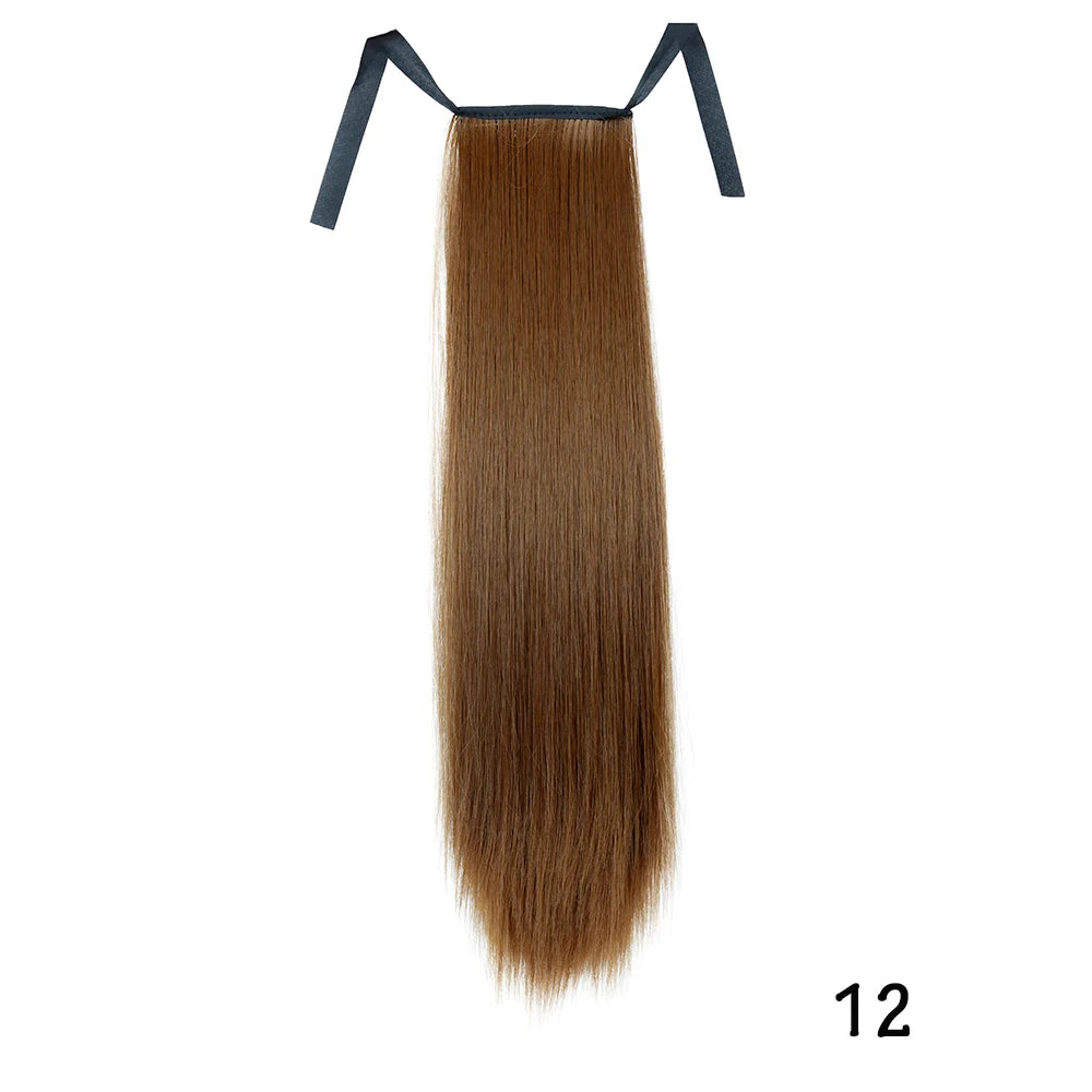 32inches Synthetic Ponytail Hair Extension Clip in Fake Wig Hairpiece Blonde Wrap Around Pigtail Long Smooth Overhead Pony Tail