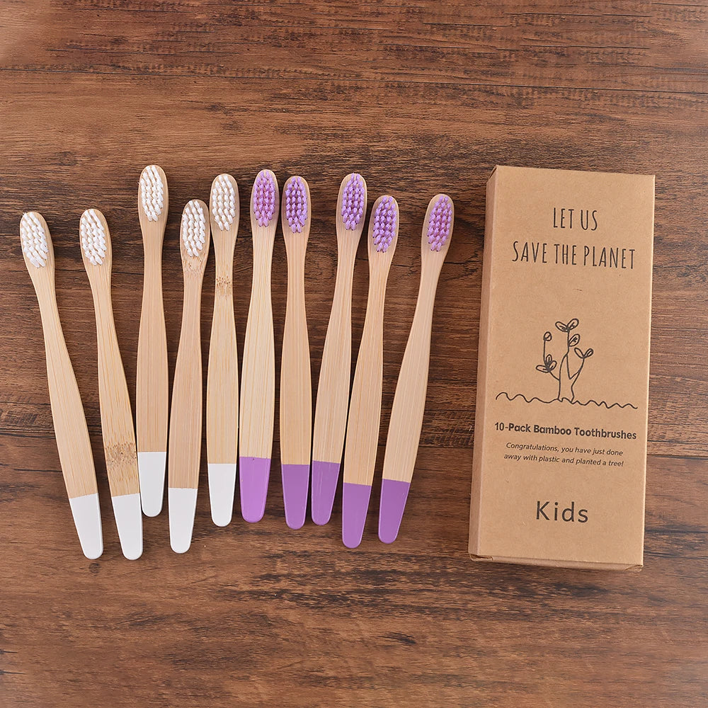 Children 10 Pieces Colorful Bamboo Toothbrush Nylon Bristle Eco Paint Toothbrush Kids Arosse a Dent Bambou Vegan Tooth Dental