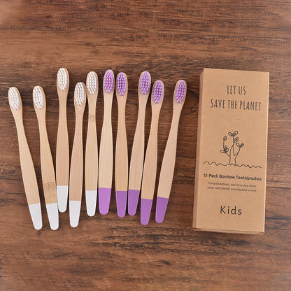Children 10 Pieces Colorful Bamboo Toothbrush Nylon Bristle Eco Paint Toothbrush Kids Arosse a Dent Bambou Vegan Tooth Dental