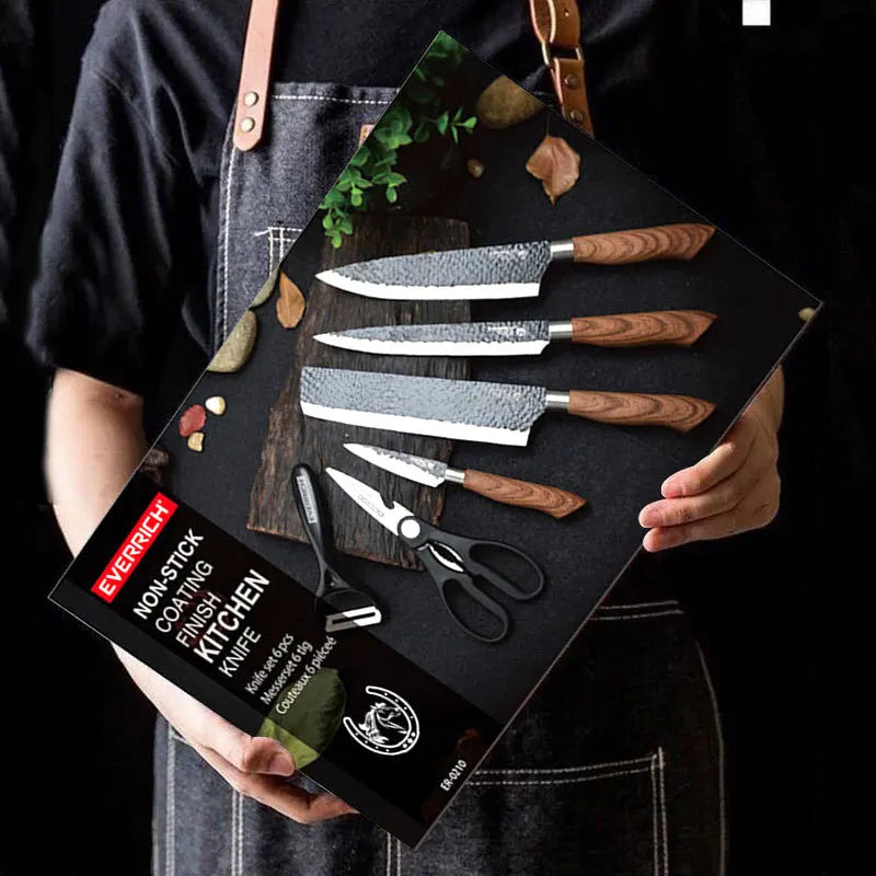 Herramientas de Juego de cuchillos de cocina de acero inoxidable, cuchillo de cocina forjado, tijeras, pelador de cerámica, rebanador de Chef, cuchillo de pelar Nakiri, estuche de regalo