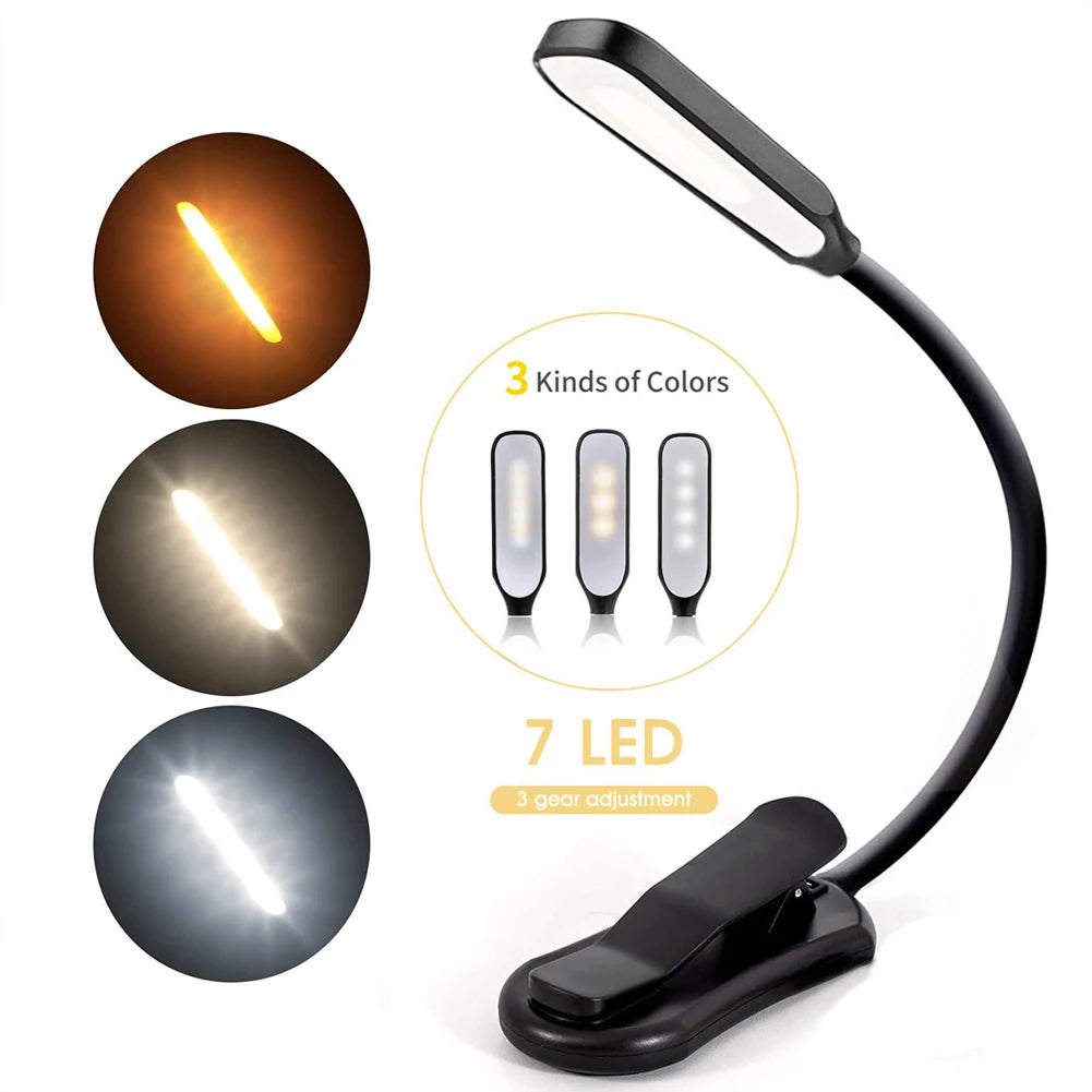 Rechargeable Book Reading Light Lamp, LED Book Light for Reading in Bed - Eye Caring Adjustable Brightness 3 Color Temperatures