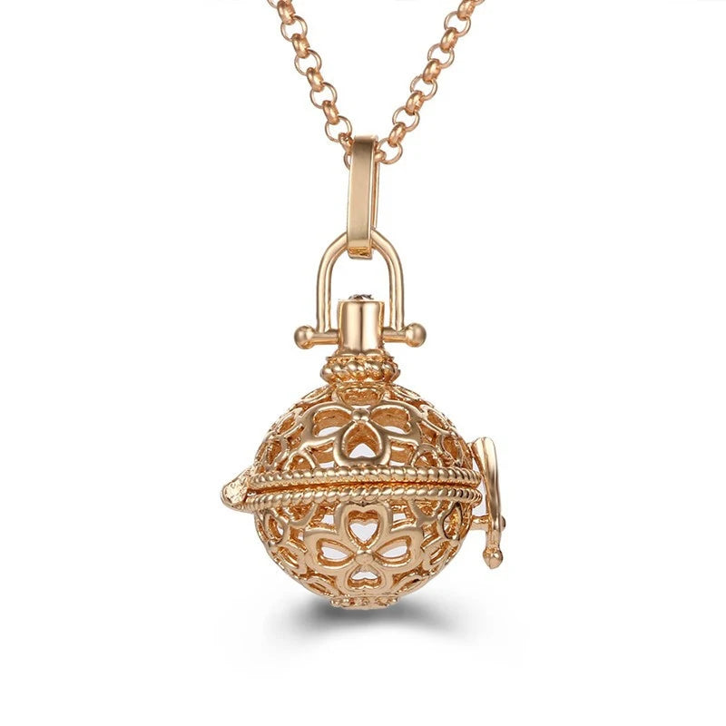 Mexico Music Ball Hollow Zircon Pendant Vintage Perfume Locket Necklace Aromatherapy Diffuser Sweater Chain For Women Jewelry