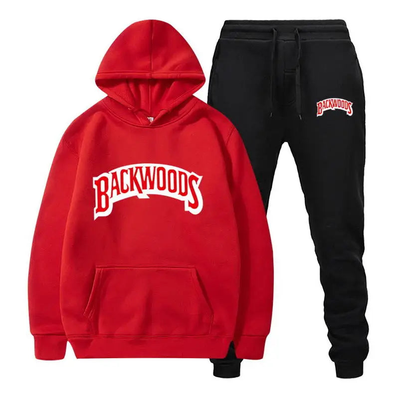 fashion brand Backwoods Men's Set Fleece Hoodie Pant Thick Warm Tracksuit Sportswear Hooded Track Suits Male Sweatsuit Tracksuit