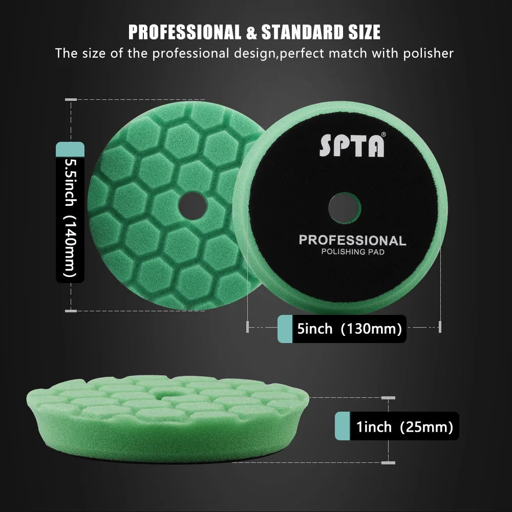 (Bulk Sales) SPTA 3"(80mm)/5"(125mm)/6"(150mm) Hex-Logic Car Sponge Polishing Buffing Pads For DA/RO/GA Auto Buffer Polisher