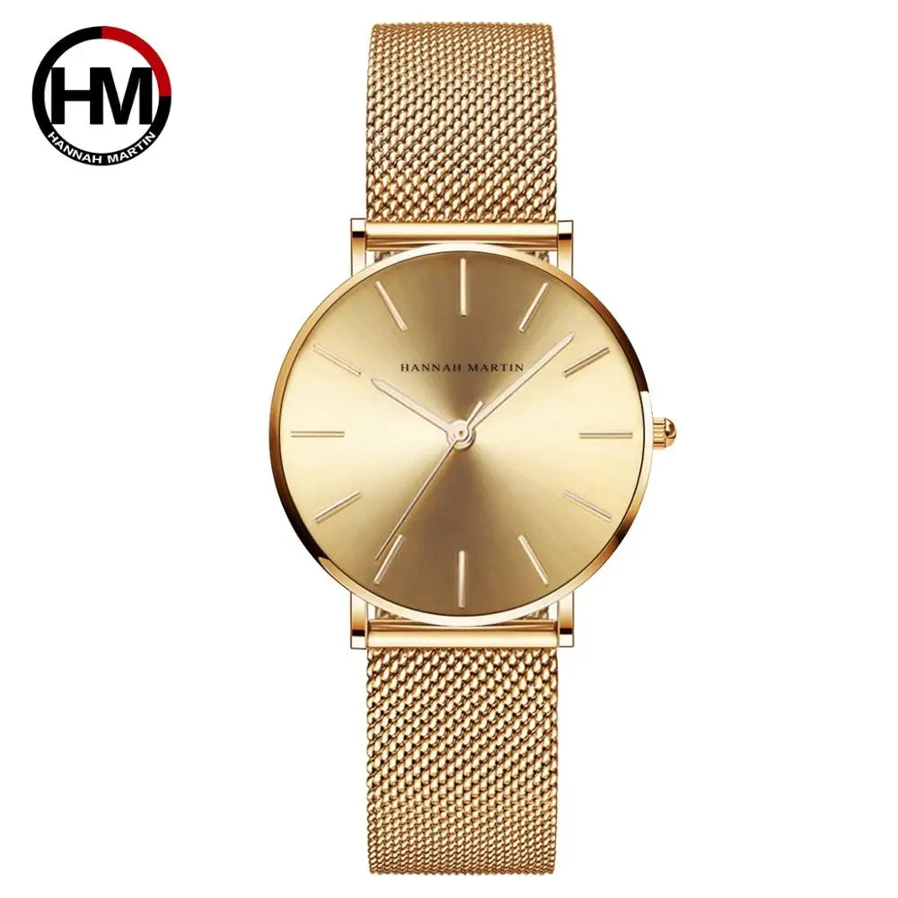 HANNAH MARTIN Women Watch Nordic Minimalist Japan Quartz Movement 3Bar Waterproof Women 36mm Full Rose Gold Dropshipping Watches