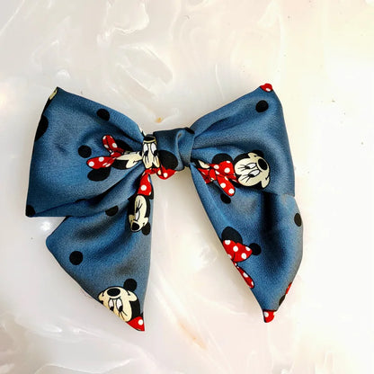 Hairpin Mickey Bow de abas largas para meninas, All-Match Minnie Hairpin, tecido artesanal, clipe de primavera, acessórios fofos para meninas, novos