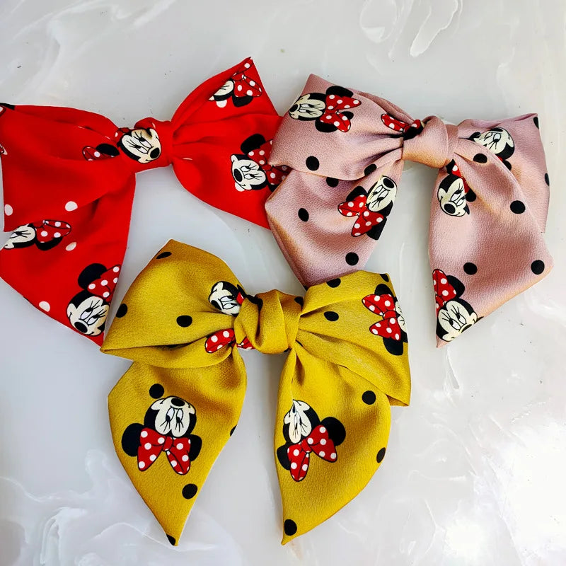 Girls' Wide-Brimmed Mickey Bow Hairpin, All-Match Minnie Hairpin, Handmade Fabric, Spring Clip, Cute Girls' Accessories, New 
