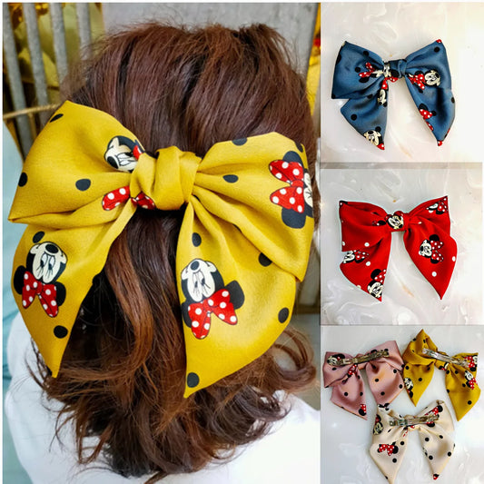 Hairpin Mickey Bow de abas largas para meninas, All-Match Minnie Hairpin, tecido artesanal, clipe de primavera, acessórios fofos para meninas, novos