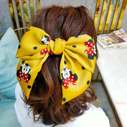 Hairpin Mickey Bow de abas largas para meninas, All-Match Minnie Hairpin, tecido artesanal, clipe de primavera, acessórios fofos para meninas, novos