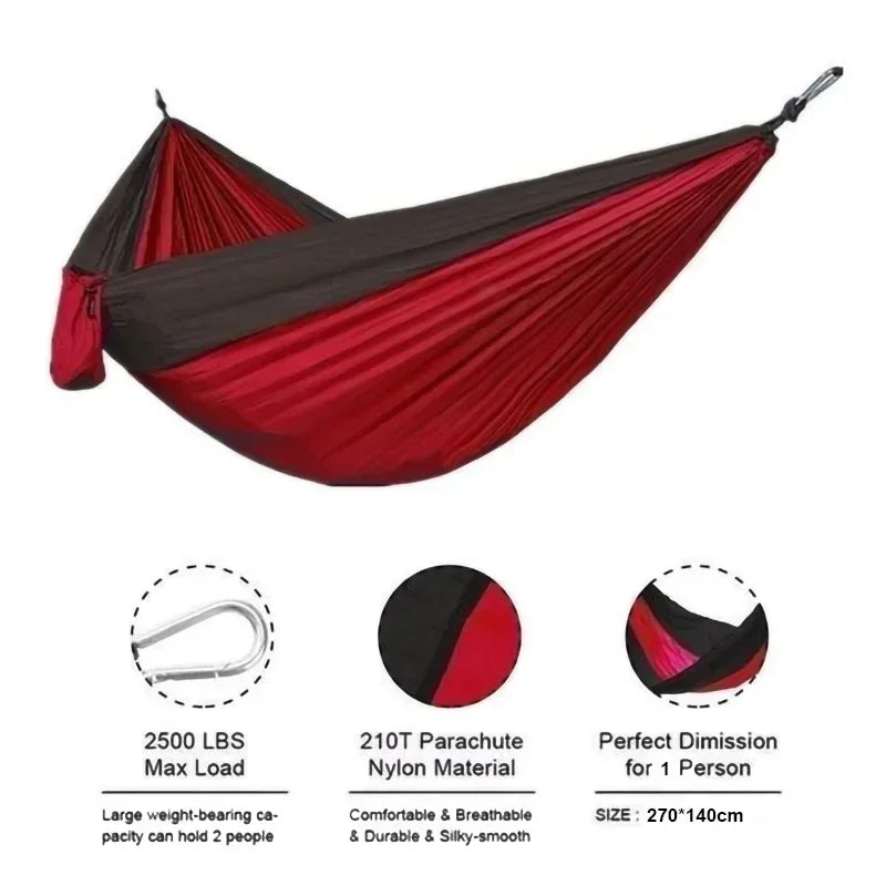 Outdoor Camping Hammock with Color Matching Nylon, High Strength Parachute Fabric, Portable Hanging Bed, Single Person 