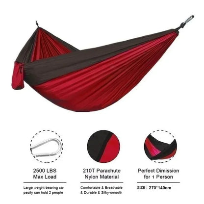 Hammock Camping ao ar livre com Nylon Color Matching, Tecido Parachute de alta resistência, Cama pendurada portátil, única pessoa