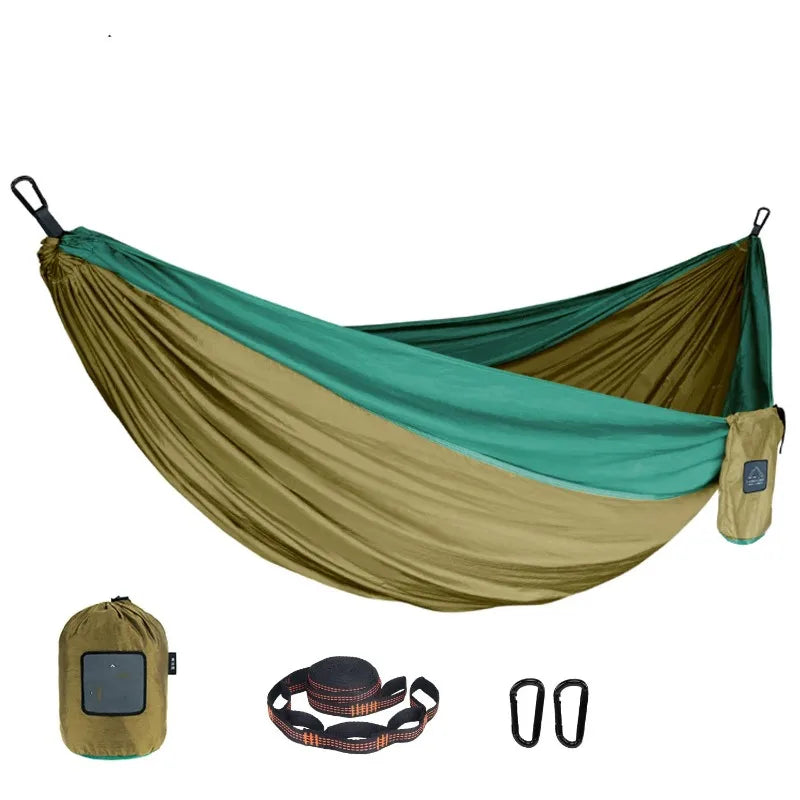 Outdoor Camping Hammock with Color Matching Nylon, High Strength Parachute Fabric, Portable Hanging Bed, Single Person 