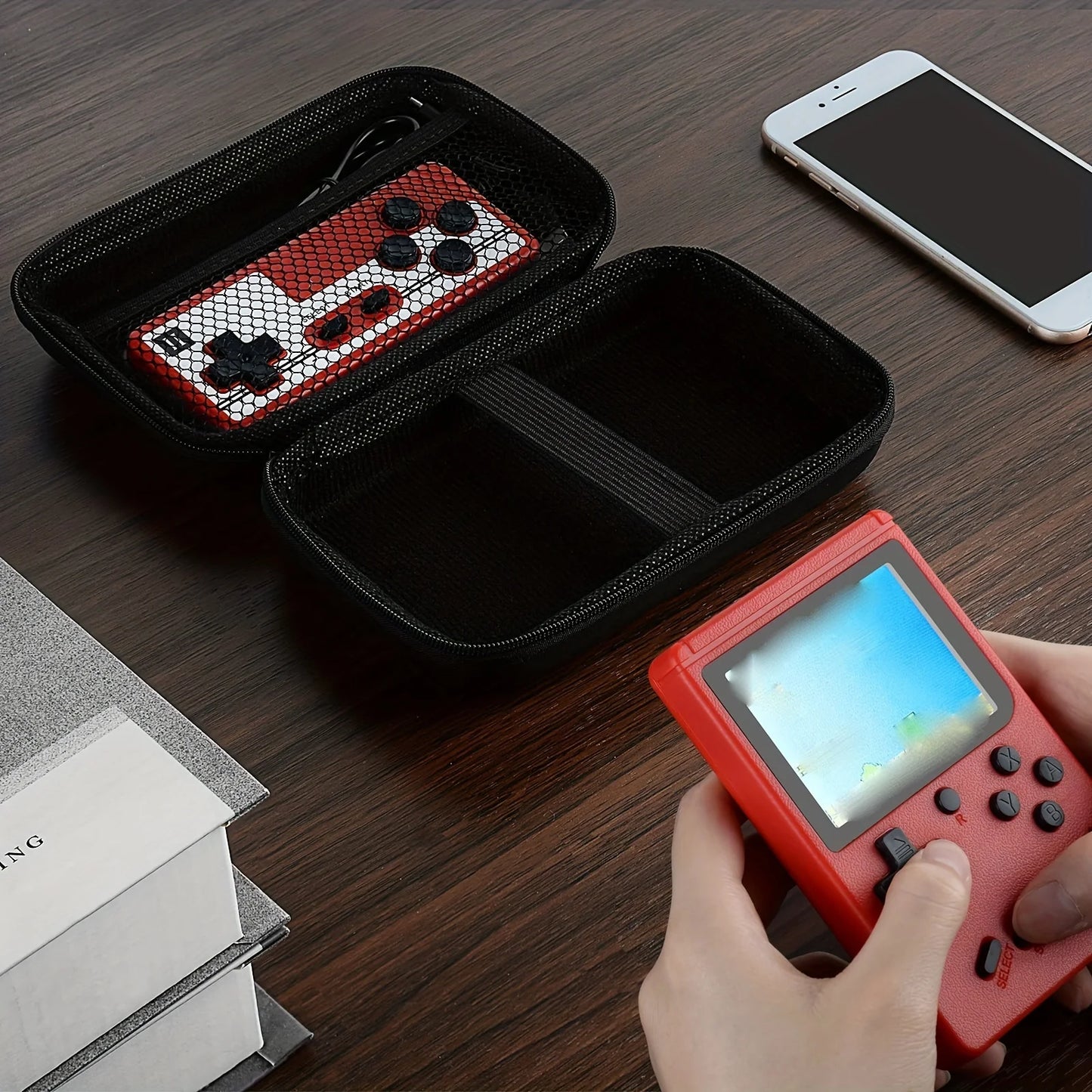 Handheld Game Console Maleta, Viagem protetora, Retro Mini Player Box, Cabo de carregamento, Earpods, Baterias
