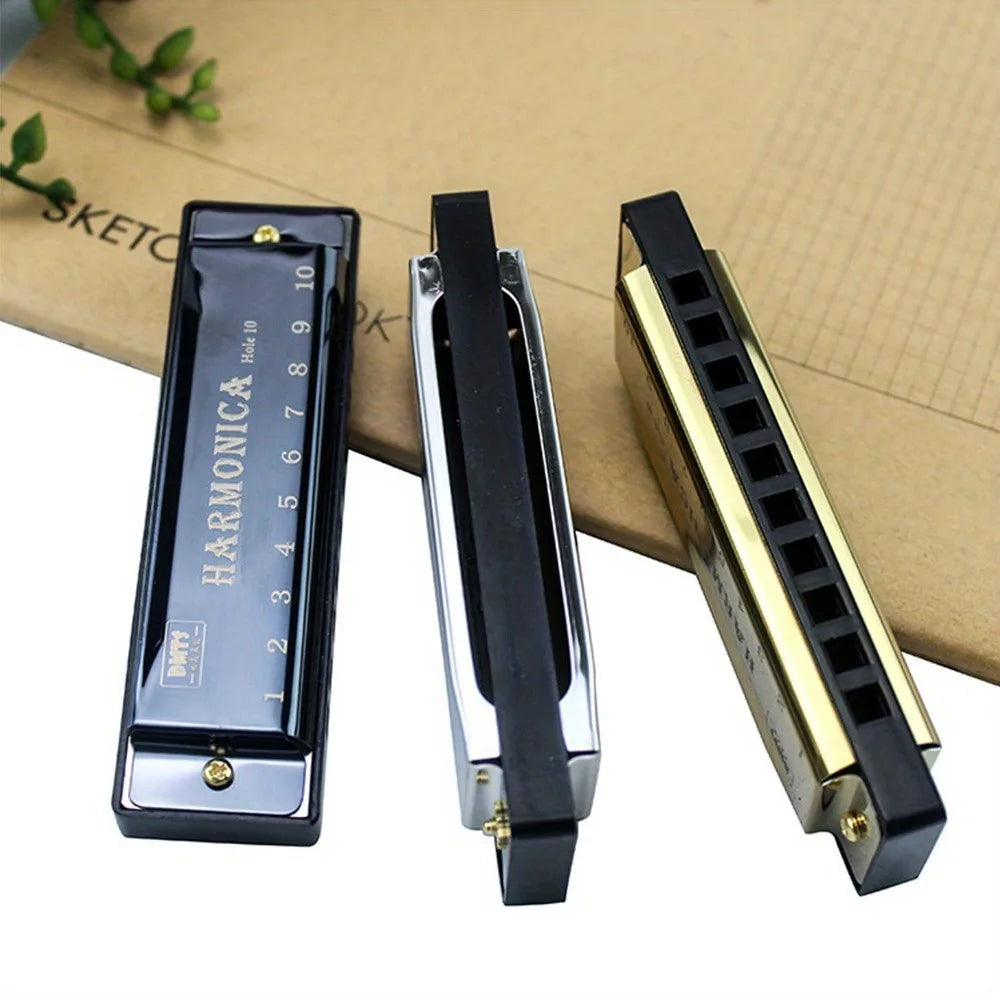 Harmonica cromática com estojo para iniciantes, chave de C, 10 buracos, presente para estudantes e crianças