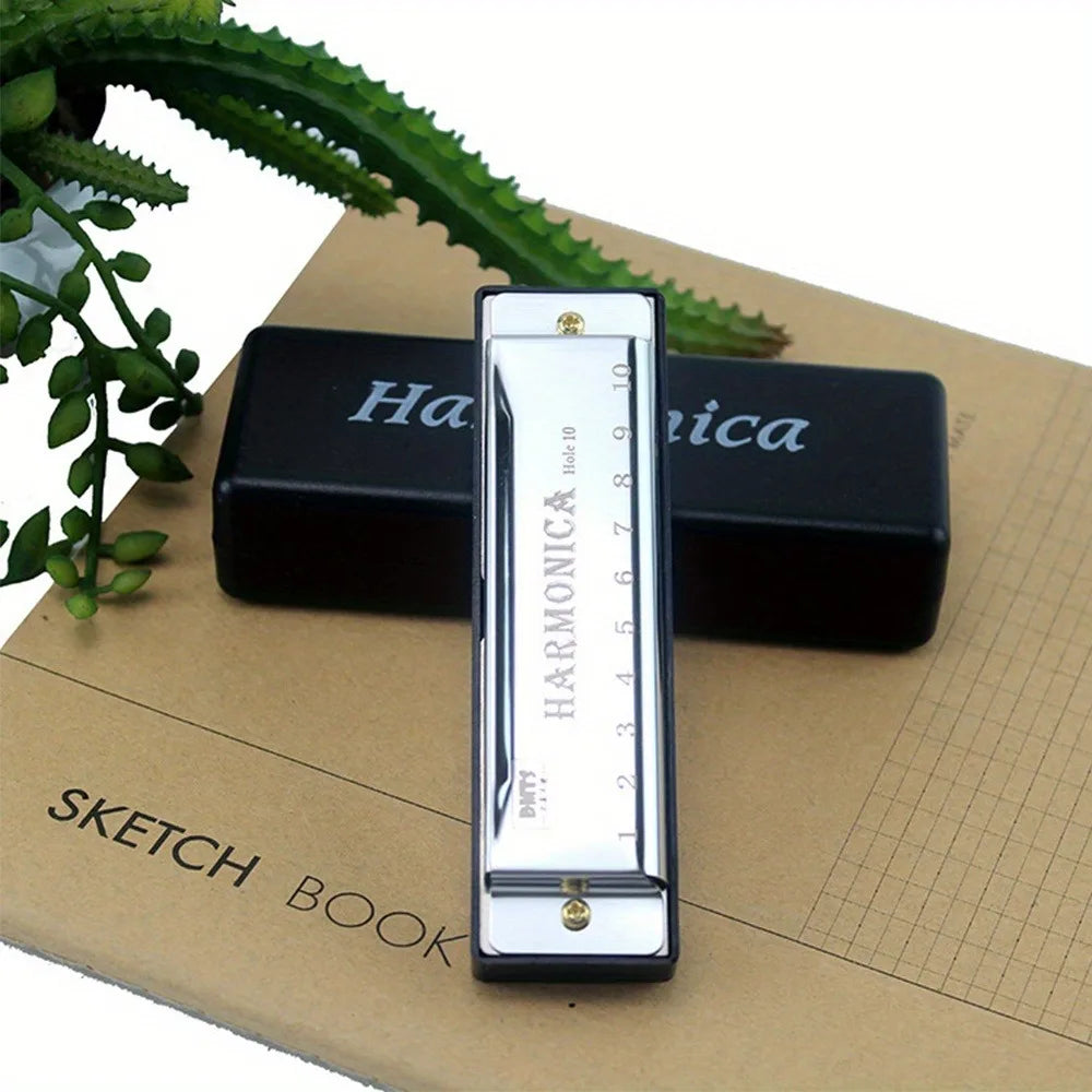 Harmonica cromática com estojo para iniciantes, chave de C, 10 buracos, presente para estudantes e crianças