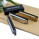 Harmonica cromática com estojo para iniciantes, chave de C, 10 buracos, presente para estudantes e crianças