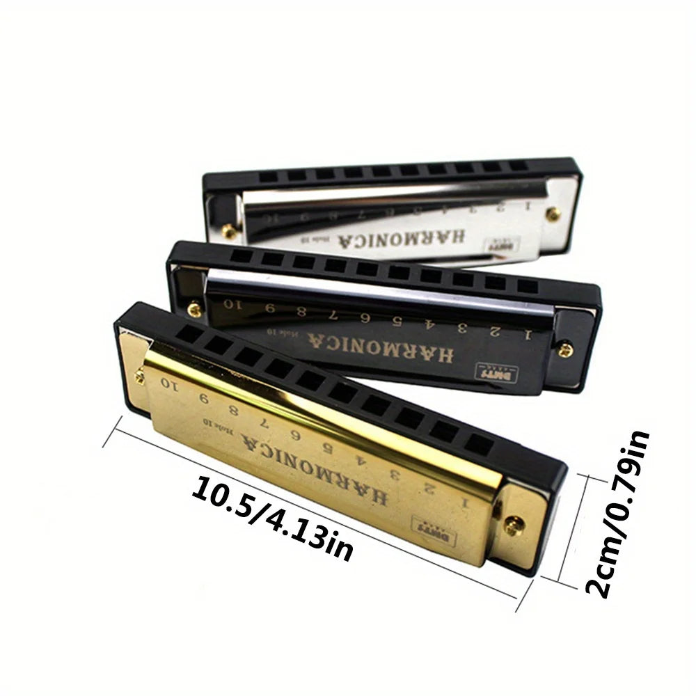 Harmonica cromática com estojo para iniciantes, chave de C, 10 buracos, presente para estudantes e crianças
