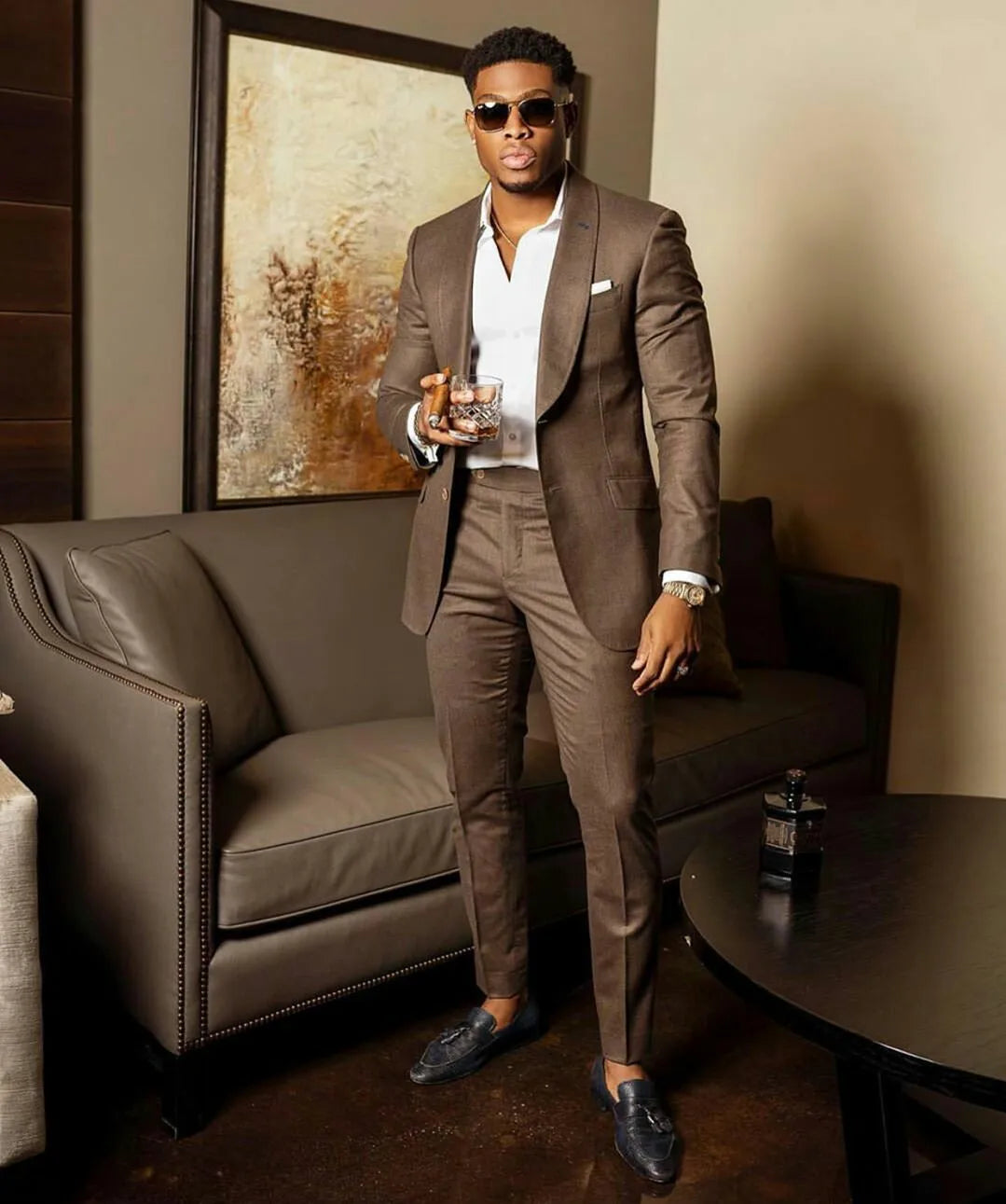 Blue Shawl Lapel Suit Male 2 Pieces Tailored Groom Wedding Suits Tuxedo Best Man Blazer Pants Trendy Fashion Marriage Costume