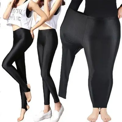 Women Spring Autumn Plus Size Leggings Lady Summer Knee-Length Short Pants Casual Stretchy Slim Shiny Neon Shorts Capris