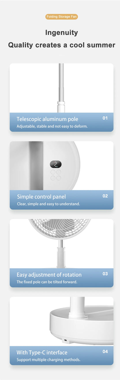 P30 Rechargeable Standing Fan 12 Inch 10800mAh Electric Folding Fan for Desktop Floor Wireless Portable Fans for Home Camping