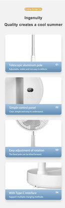 P30 Rechargeable Standing Fan 12 Inch 10800mAh Electric Folding Fan for Desktop Floor Wireless Portable Fans for Home Camping