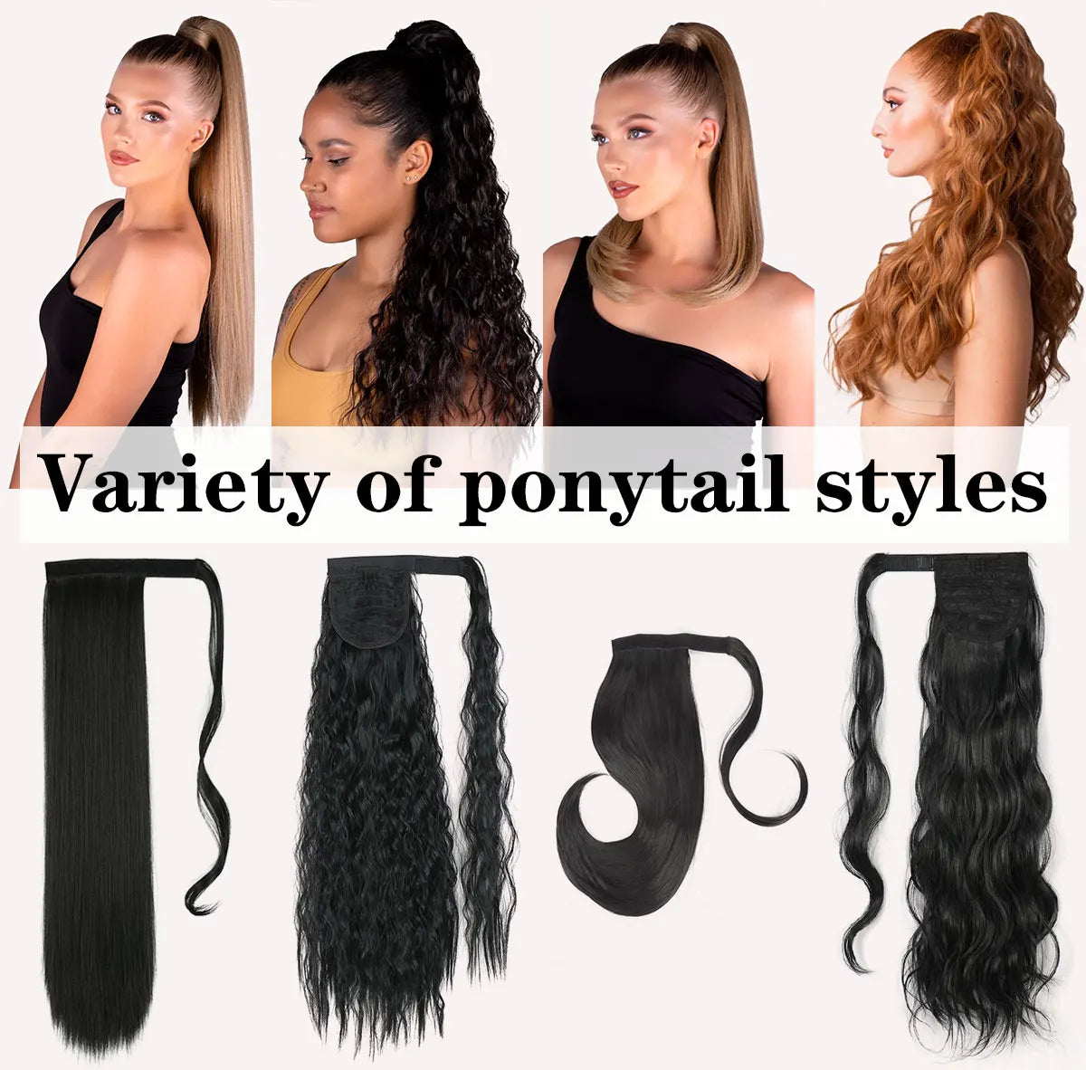 32inches Synthetic Ponytail Hair Extension Clip in Fake Wig Hairpiece Blonde Wrap Around Pigtail Long Smooth Overhead Pony Tail