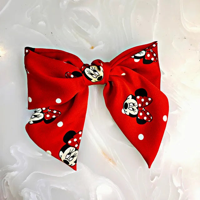 Hairpin Mickey Bow de abas largas para meninas, All-Match Minnie Hairpin, tecido artesanal, clipe de primavera, acessórios fofos para meninas, novos