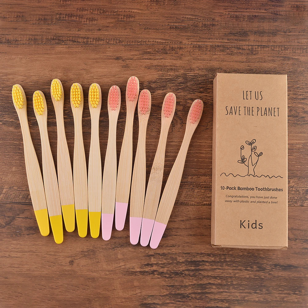 Children 10 Pieces Colorful Bamboo Toothbrush Nylon Bristle Eco Paint Toothbrush Kids Arosse a Dent Bambou Vegan Tooth Dental