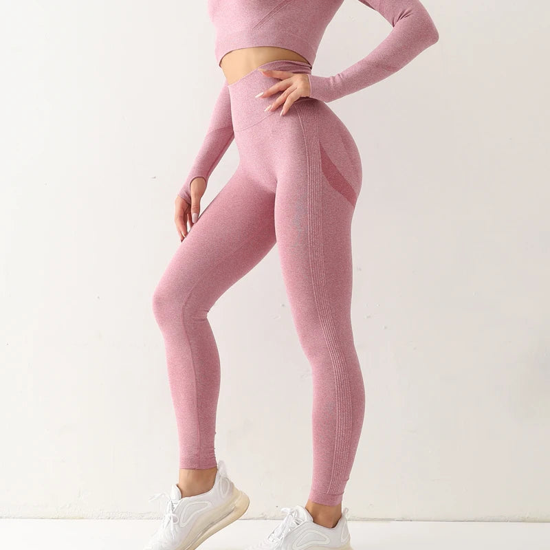 Leggings deportivos sin costuras para mujer, de cintura alta, elásticos, lisos, para yoga, gimnasio, trotar, de secado rápido, push up, ajustados, para mujer