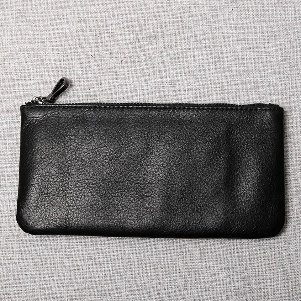 ZRCX Men's Genuine Leather Long Zipper Wallet First Layer Cowhide Youth Ultra-Thin Handbag Wallet Trendy Brand Simple Wallet