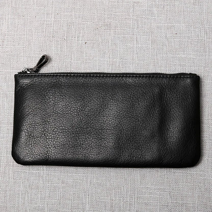 ZRCX Men's Genuine Leather Long Zipper Wallet First Layer Cowhide Youth Ultra-Thin Handbag Wallet Trendy Brand Simple Wallet