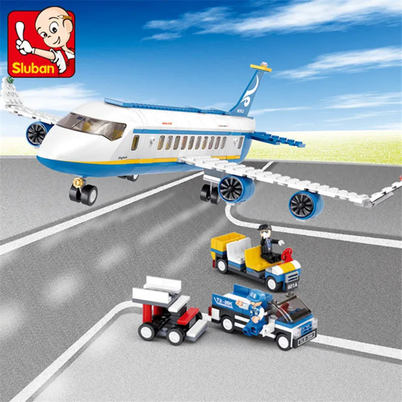 City Cargo Aircraft Plane Storage Airport Airbus Airplane Avion Technical Creative Building Blocks Educational Toys for Children