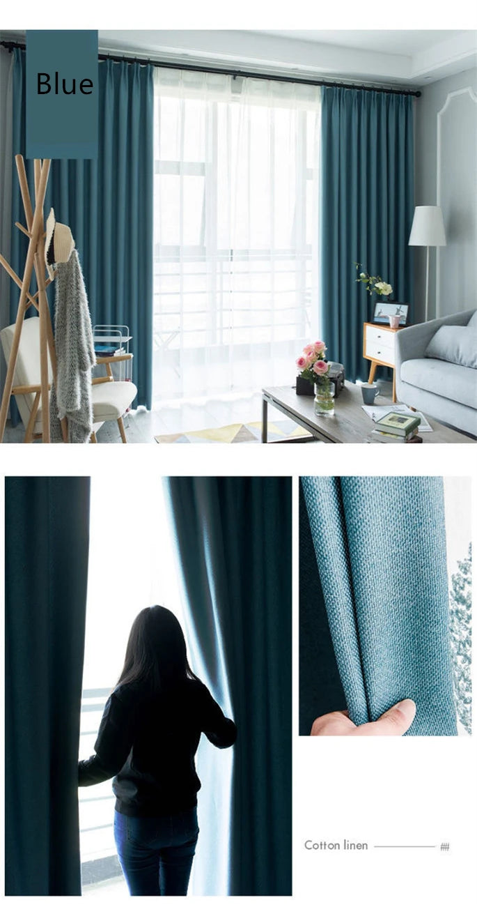350cm Height Custom Made Thickened Solid Color Faux Linen Curtain 80%-90% Blackout Curtains For Bedroom Living Room Blackout