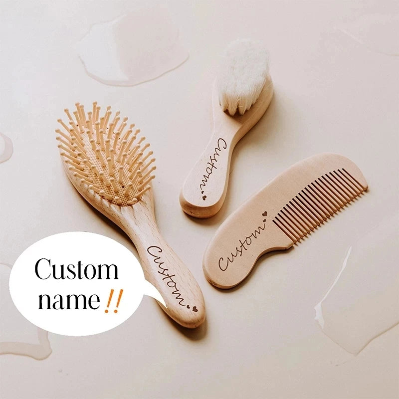 Newborn Baby Natural Wooden Boys Girls Soft Wool Hair Brush Head Comb Infant Head Massager Portable Bath Brush Comb For Kids