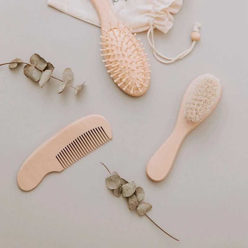 Newborn Baby Natural Wooden Boys Girls Soft Wool Hair Brush Head Comb Infant Head Massager Portable Bath Brush Comb For Kids