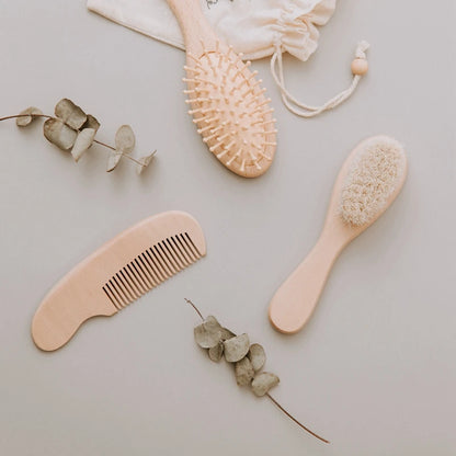 Newborn Baby Natural Wooden Boys Girls Soft Wool Hair Brush Head Comb Infant Head Massager Portable Bath Brush Comb For Kids