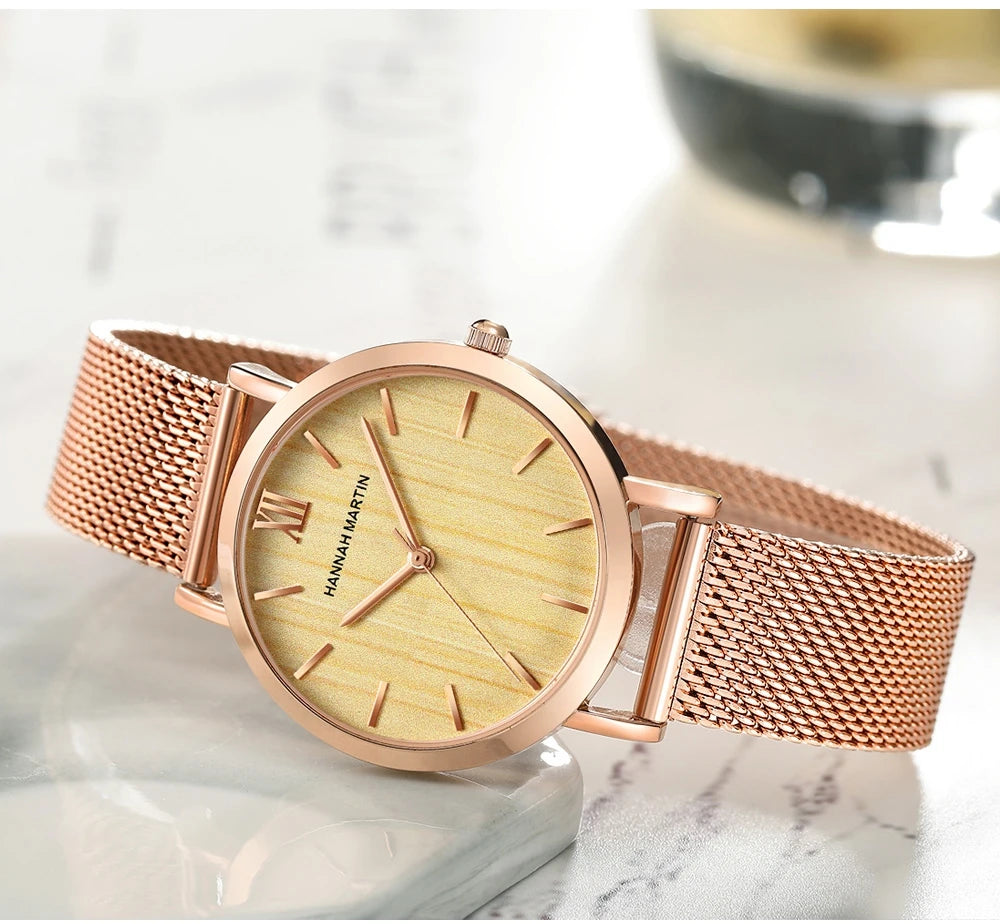 HANNAH MARTIN Women Watch Nordic Minimalist Japan Quartz Movement 3Bar Waterproof Women 36mm Full Rose Gold Dropshipping Watches