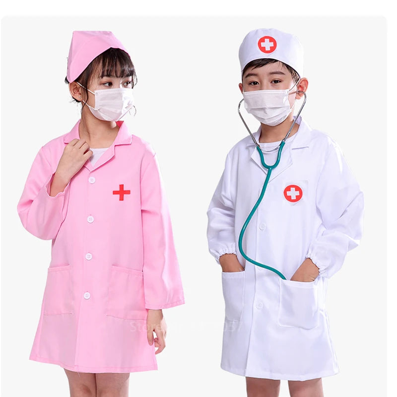 Uniforme de médico y enfermera de simulación para niños, abrigo cruzado, disfraz de Halloween, juego de juguetes para bebés, fiesta de cumpleaños elegante
