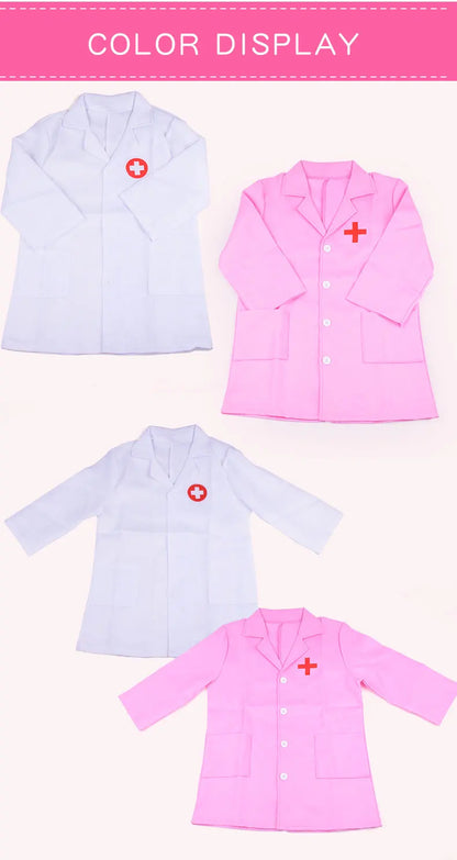 Uniforme de médico y enfermera de simulación para niños, abrigo cruzado, disfraz de Halloween, juego de juguetes para bebés, fiesta de cumpleaños elegante