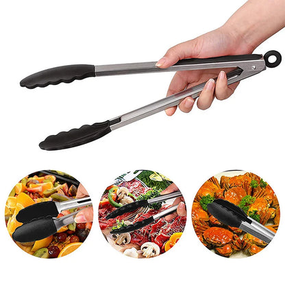 BBQ Gadgets Silicone Non-Slip Food Tong Kitchen Tongs utensil Cooking Tong clip Clamp BBQ Salad Tools Grill Kitchen Accessories