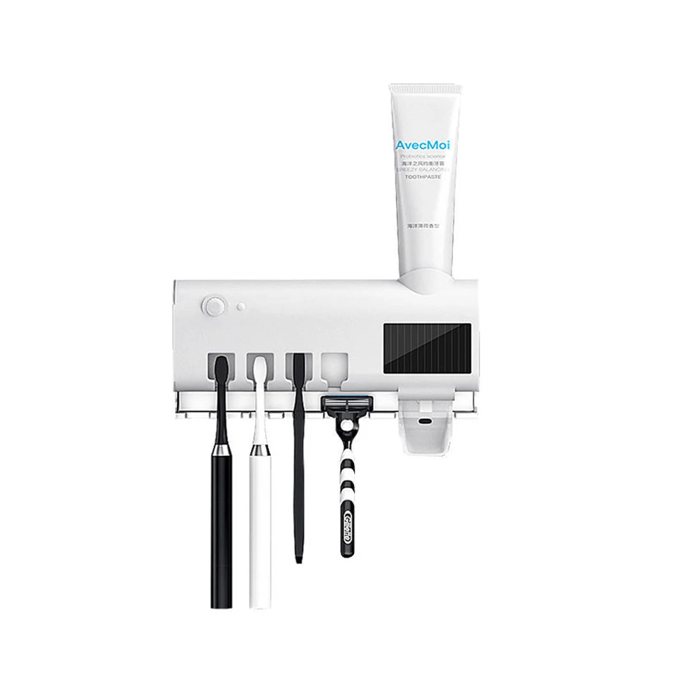 Toothbrush Holder Toothpaste Dispenser Solar Energy Bathroom Toothbrush Storage Box Multi-function Storage Holder USB Charge