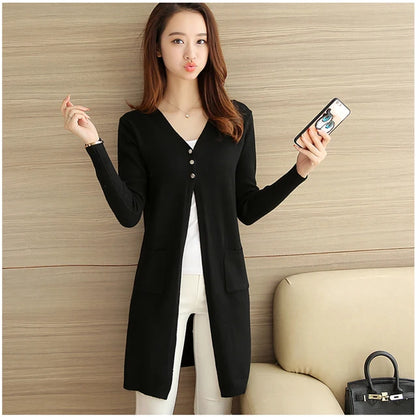 Women's Long Sleeve Knitted Cardigan, Women's Sweater, Casual Tops, Loose Sweaters, Monochrome, Korean Tide, Spring, Autumn, New 