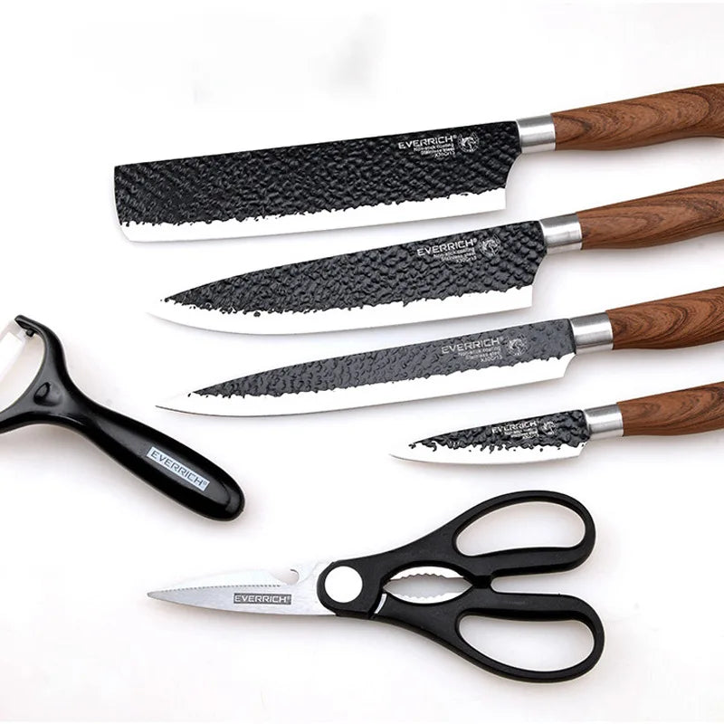 Herramientas de Juego de cuchillos de cocina de acero inoxidable, cuchillo de cocina forjado, tijeras, pelador de cerámica, rebanador de Chef, cuchillo de pelar Nakiri, estuche de regalo
