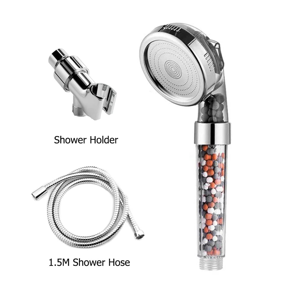 Z&L Bathroom Pressurized Anion Mineral Balls 3 Modes Adjustable High Pressure Hand Filter Spa Shower Head Set with Hose Bracket