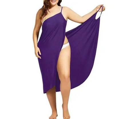 Vestidos de verano de playa de color liso para mujer, vestidos casuales sexis con cuello halter y mangas largas, vestidos de toalla sueltos, tallas grandes S-5XL
