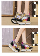 Fashion White Sneakers Women's High Platform Casual Shoes Height Increasi Leathe Shoes 10 CM Thick Sole Trainers Tennis Sports