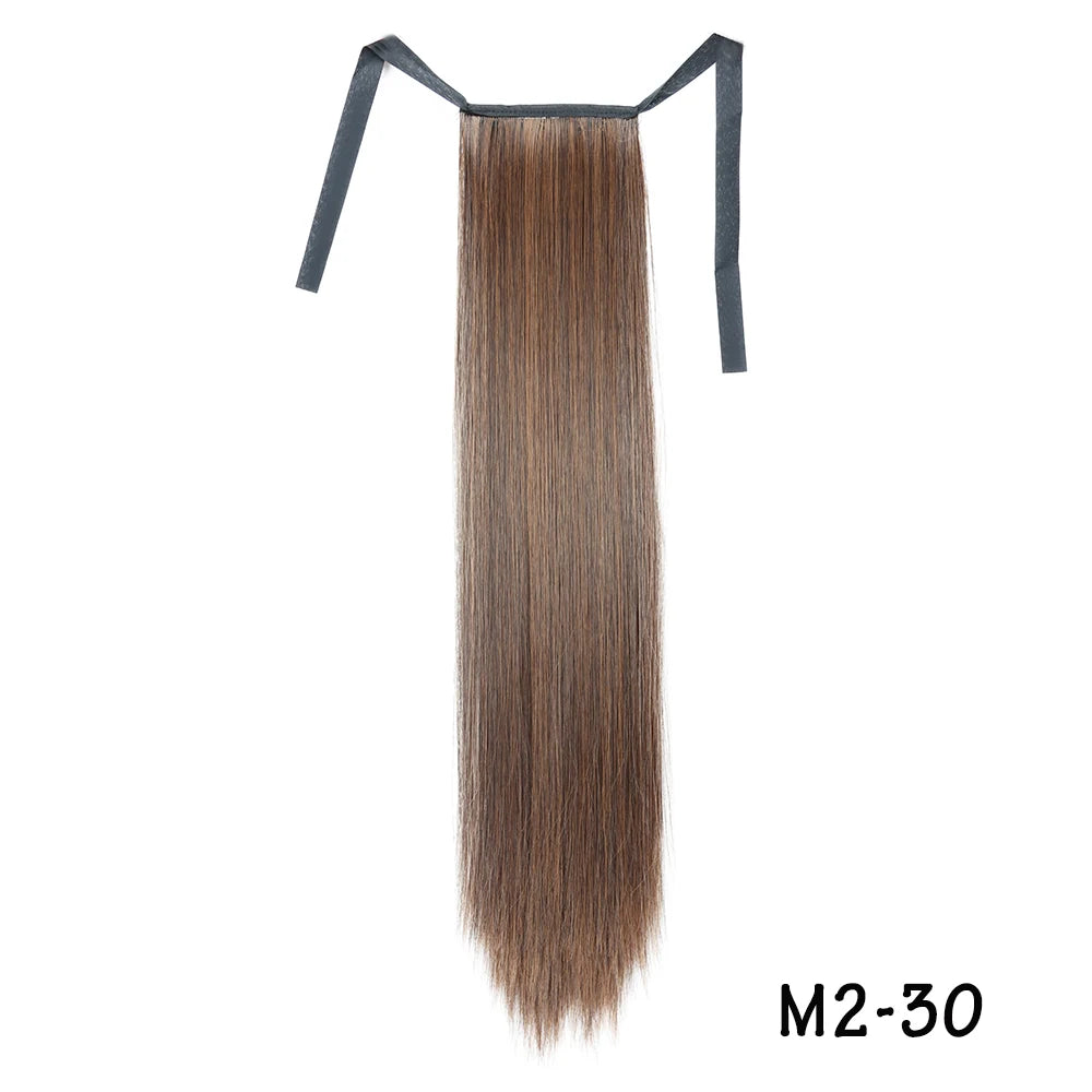 32inches Synthetic Ponytail Hair Extension Clip in Fake Wig Hairpiece Blonde Wrap Around Pigtail Long Smooth Overhead Pony Tail