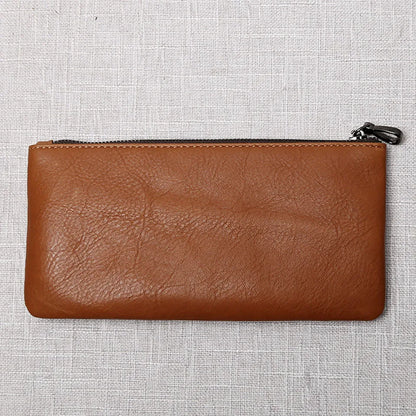 ZRCX Men's Genuine Leather Long Zipper Wallet First Layer Cowhide Youth Ultra-Thin Handbag Wallet Trendy Brand Simple Wallet
